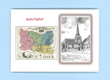 Cartes Postales impression Noir avec dpartement sur la ville de RANTIGNY Titre : eglise
