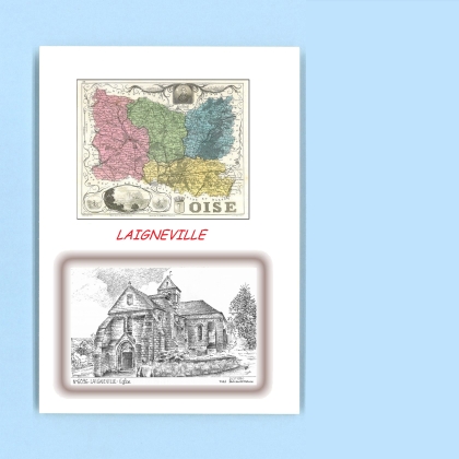 Cartes Postales impression Noir avec dpartement sur la ville de LAIGNEVILLE Titre : eglise