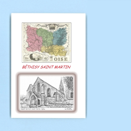 Cartes Postales impression Noir avec dpartement sur la ville de BETHISY ST MARTIN Titre : eglise