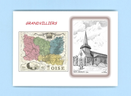 Cartes Postales impression Noir avec dpartement sur la ville de GRANDVILLIERS Titre : eglise