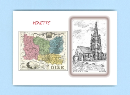 Cartes Postales impression Noir avec dpartement sur la ville de VENETTE Titre : eglise