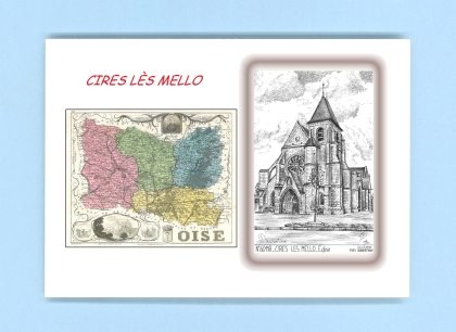 Cartes Postales impression Noir avec dpartement sur la ville de CIRES LES MELLO Titre : eglise