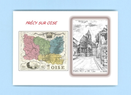 Cartes Postales impression Noir avec dpartement sur la ville de PRECY SUR OISE Titre : eglise