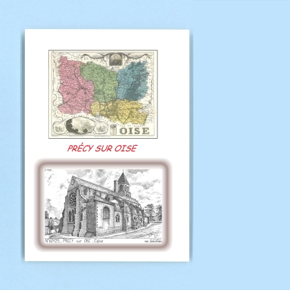 Cartes Postales impression Noir avec dpartement sur la ville de PRECY SUR OISE Titre : eglise