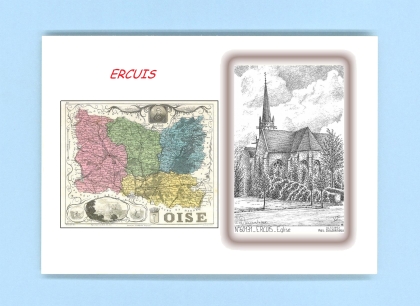 Cartes Postales impression Noir avec dpartement sur la ville de ERCUIS Titre : eglise