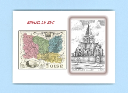 Cartes Postales impression Noir avec dpartement sur la ville de BREUIL LE SEC Titre : eglise
