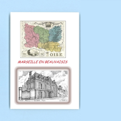 Cartes Postales impression Noir avec dpartement sur la ville de MARSEILLE EN BEAUVAISIS Titre : mairie