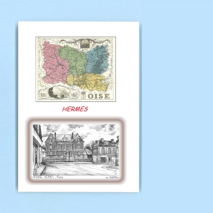 Cartes Postales impression Noir avec dpartement sur la ville de HERMES Titre : mairie