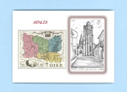 Cartes Postales impression Noir avec dpartement sur la ville de SENLIS Titre : eglise st pierre