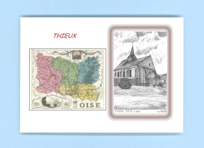 Cartes Postales impression Noir avec dpartement sur la ville de THIEUX Titre : eglise