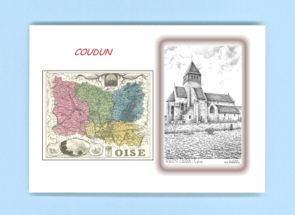 Cartes Postales impression Noir avec dpartement sur la ville de COUDUN Titre : eglise