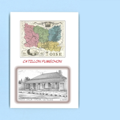 Cartes Postales impression Noir avec dpartement sur la ville de CATILLON FUMECHON Titre : salle polyvalente