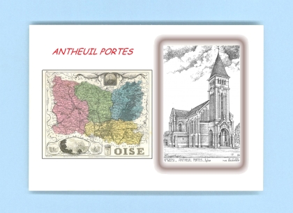 Cartes Postales impression Noir avec dpartement sur la ville de ANTHEUIL PORTES Titre : eglise