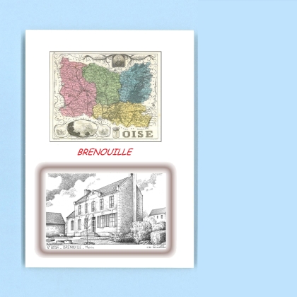 Cartes Postales impression Noir avec dpartement sur la ville de BRENOUILLE Titre : mairie