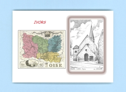 Cartes Postales impression Noir avec dpartement sur la ville de IVORS Titre : eglise