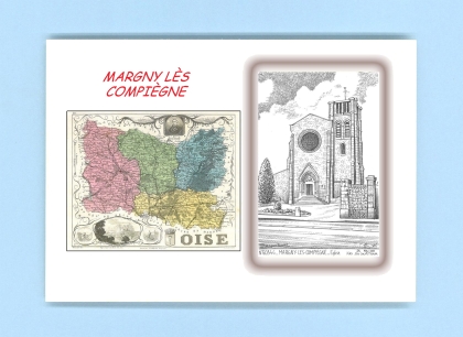 Cartes Postales impression Noir avec dpartement sur la ville de MARGNY LES COMPIEGNE Titre : eglise