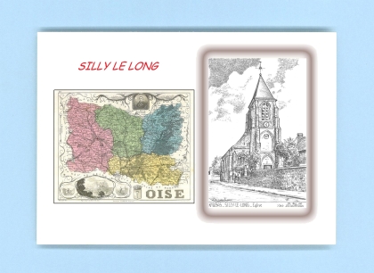 Cartes Postales impression Noir avec dpartement sur la ville de SILLY LE LONG Titre : eglise