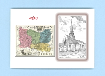 Cartes Postales impression Noir avec dpartement sur la ville de MERU Titre : eglise