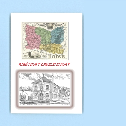Cartes Postales impression Noir avec dpartement sur la ville de RIBECOURT DRESLINCOURT Titre : mairie