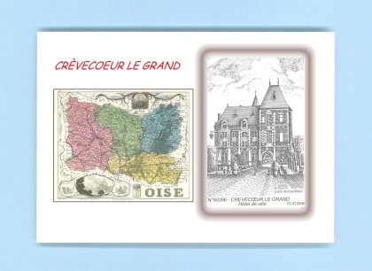 Cartes Postales impression Noir avec dpartement sur la ville de CREVECOEUR LE GRAND Titre : hotel de ville