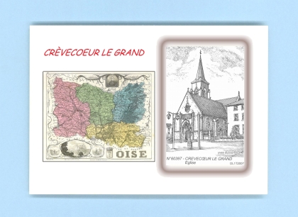 Cartes Postales impression Noir avec dpartement sur la ville de CREVECOEUR LE GRAND Titre : eglise