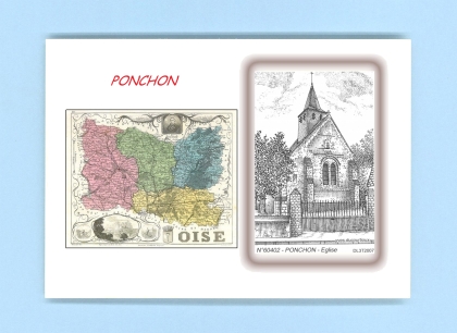 Cartes Postales impression Noir avec dpartement sur la ville de PONCHON Titre : eglise
