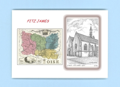 Cartes Postales impression Noir avec dpartement sur la ville de FITZ JAMES Titre : eglise