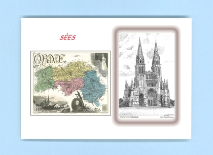 Cartes Postales impression Noir avec dpartement sur la ville de SEES Titre : cathedrale
