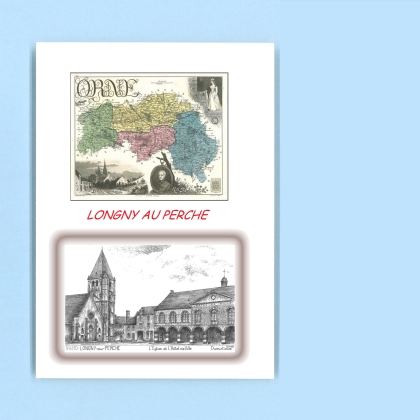 Cartes Postales impression Noir avec dpartement sur la ville de LONGNY AU PERCHE Titre : hotel de ville et eglise