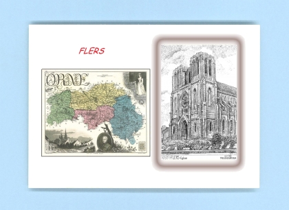 Cartes Postales impression Noir avec dpartement sur la ville de FLERS Titre : eglise