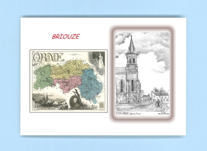 Cartes Postales impression Noir avec dpartement sur la ville de BRIOUZE Titre : eglise et mairie
