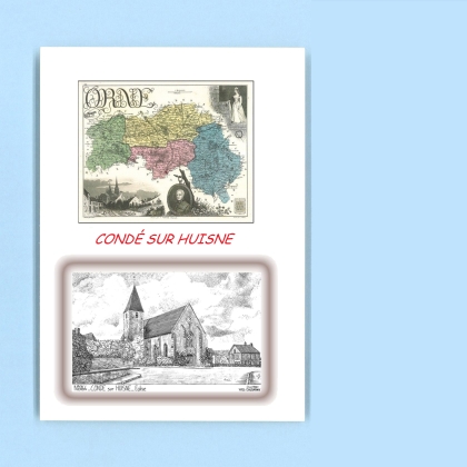 Cartes Postales impression Noir avec dpartement sur la ville de CONDE SUR HUISNE Titre : eglise