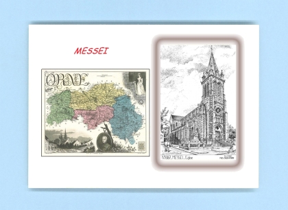 Cartes Postales impression Noir avec dpartement sur la ville de MESSEI Titre : eglise