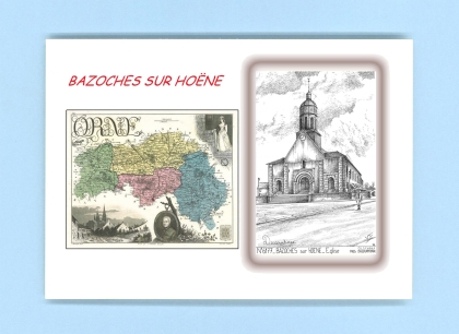 Cartes Postales impression Noir avec dpartement sur la ville de BAZOCHES SUR HOENE Titre : eglise