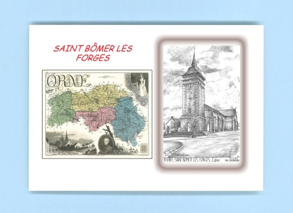Cartes Postales impression Noir avec dpartement sur la ville de ST BOMER LES FORGES Titre : eglise