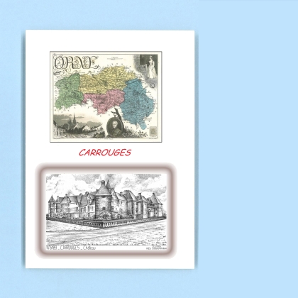 Cartes Postales impression Noir avec dpartement sur la ville de CARROUGES Titre : chateau