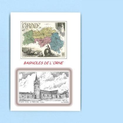 Cartes Postales impression Noir avec dpartement sur la ville de BAGNOLES DE L ORNE Titre : eglise a bagnoleschateau