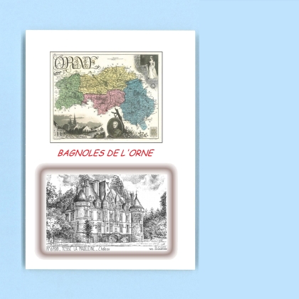 Cartes Postales impression Noir avec dpartement sur la ville de BAGNOLES DE L ORNE Titre : chateau