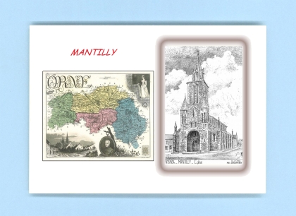 Cartes Postales impression Noir avec dpartement sur la ville de MANTILLY Titre : eglise