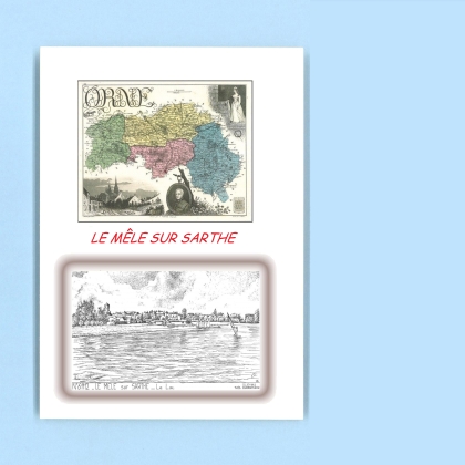 Cartes Postales impression Noir avec dpartement sur la ville de LE MELE SUR SARTHE Titre : plan d eau