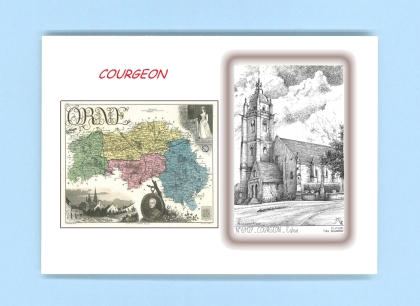 Cartes Postales impression Noir avec dpartement sur la ville de COURGEON Titre : eglise