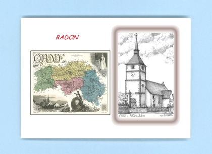 Cartes Postales impression Noir avec dpartement sur la ville de RADON Titre : eglise
