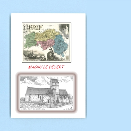 Cartes Postales impression Noir avec dpartement sur la ville de MAGNY LE DESERT Titre : eglise
