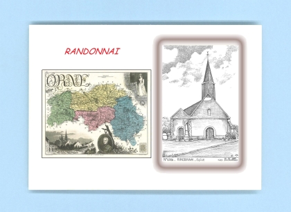 Cartes Postales impression Noir avec dpartement sur la ville de RANDONNAI Titre : eglise