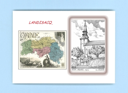 Cartes Postales impression Noir avec dpartement sur la ville de LANDISACQ Titre : eglise