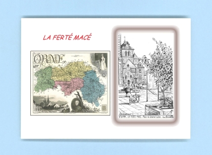 Cartes Postales impression Noir avec dpartement sur la ville de LA FERTE MACE Titre : place du general leclerc