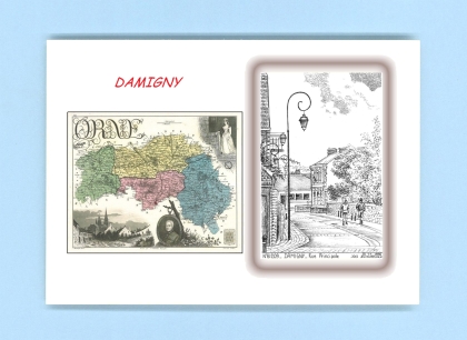 Cartes Postales impression Noir avec dpartement sur la ville de DAMIGNY Titre : rue principale