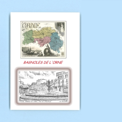 Cartes Postales impression Noir avec dpartement sur la ville de BAGNOLES DE L ORNE Titre : place de la republique