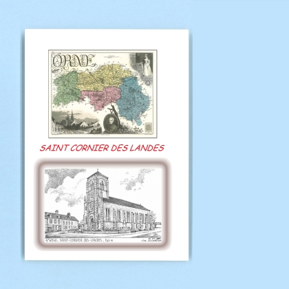 Cartes Postales impression Noir avec dpartement sur la ville de ST CORNIER DES LANDES Titre : eglise