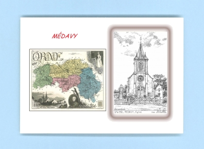 Cartes Postales impression Noir avec dpartement sur la ville de MEDAVY Titre : eglise